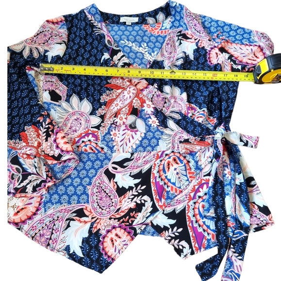 Chenault Flowy Patchwork Wrap Around Floral Blouse. - Picture 4 of 9